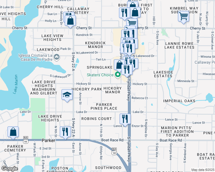 map of restaurants, bars, coffee shops, grocery stores, and more near 5316 Hickory Street in Panama City