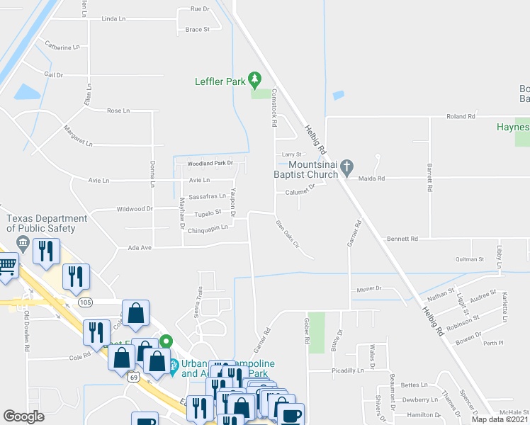 map of restaurants, bars, coffee shops, grocery stores, and more near 6150 Comstock Road in Beaumont