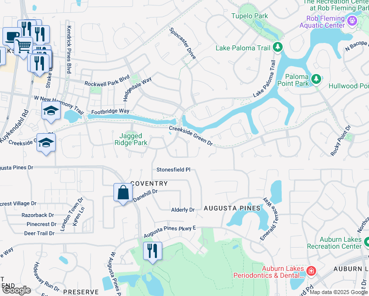 map of restaurants, bars, coffee shops, grocery stores, and more near 19 Tallgrass Way in Spring