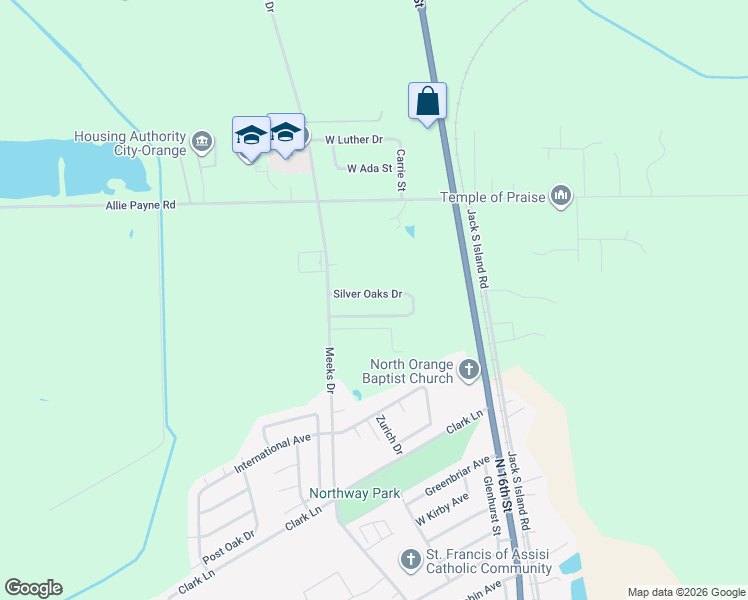 map of restaurants, bars, coffee shops, grocery stores, and more near 2005 Silver Oaks Drive in Orange