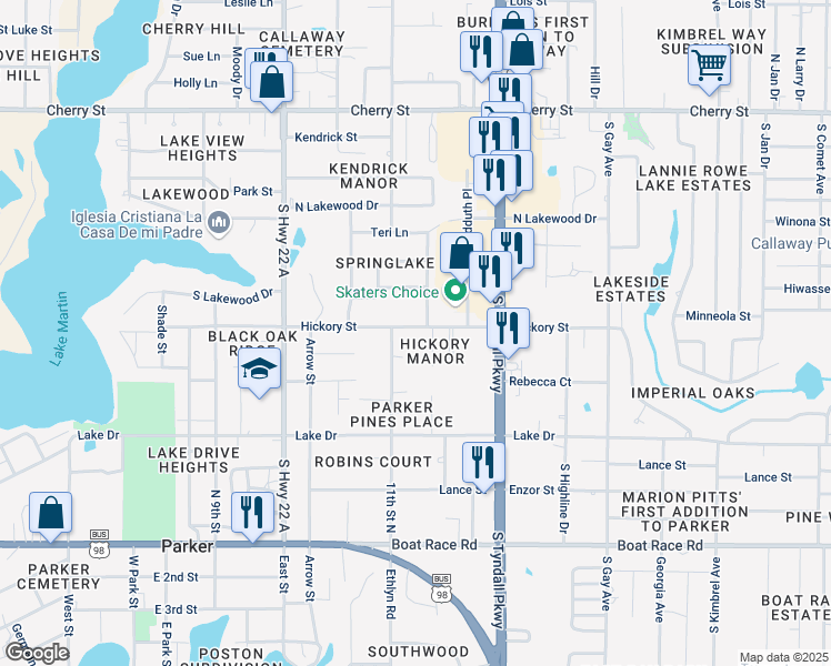 map of restaurants, bars, coffee shops, grocery stores, and more near 5316 Hickory Street in Panama City
