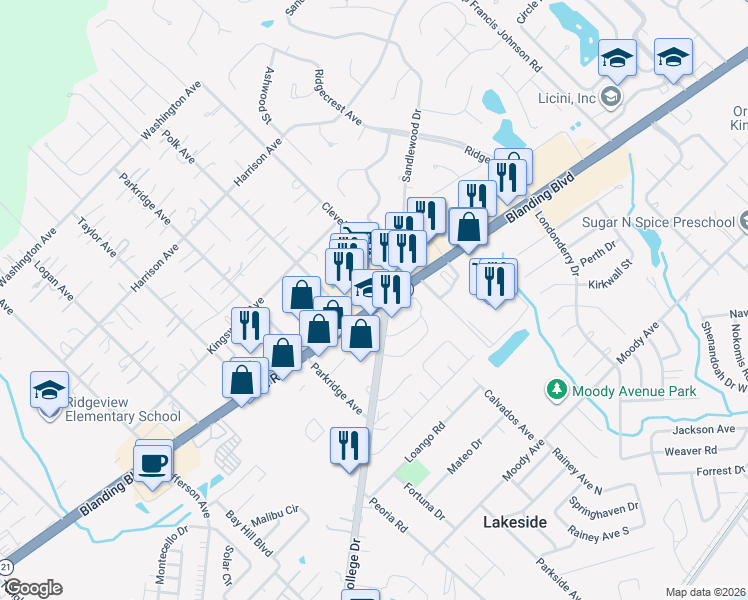 map of restaurants, bars, coffee shops, grocery stores, and more near 1094 Autumn Tree Lane in Orange Park