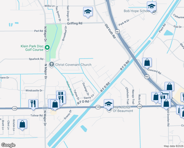 map of restaurants, bars, coffee shops, grocery stores, and more near 6490 Highpoint Avenue in Beaumont