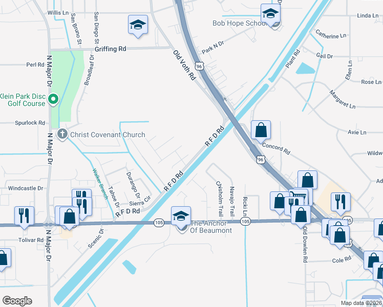 map of restaurants, bars, coffee shops, grocery stores, and more near 6675 Reese Street in Beaumont