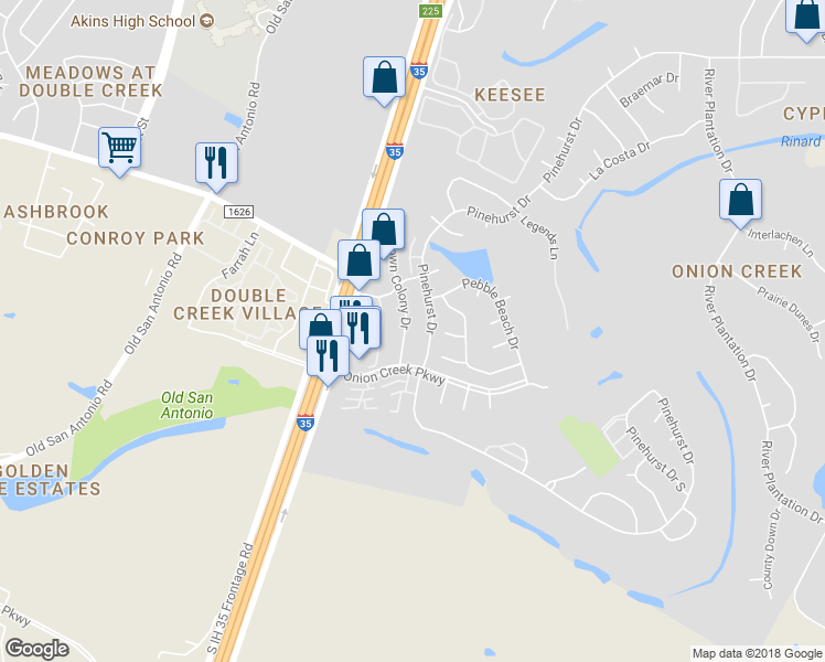 map of restaurants, bars, coffee shops, grocery stores, and more near 10921 Crown Colony Drive in Austin