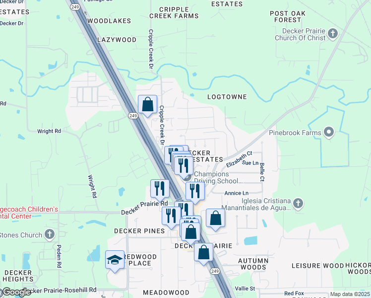 map of restaurants, bars, coffee shops, grocery stores, and more near 32507 Decker Oaks Drive in Pinehurst
