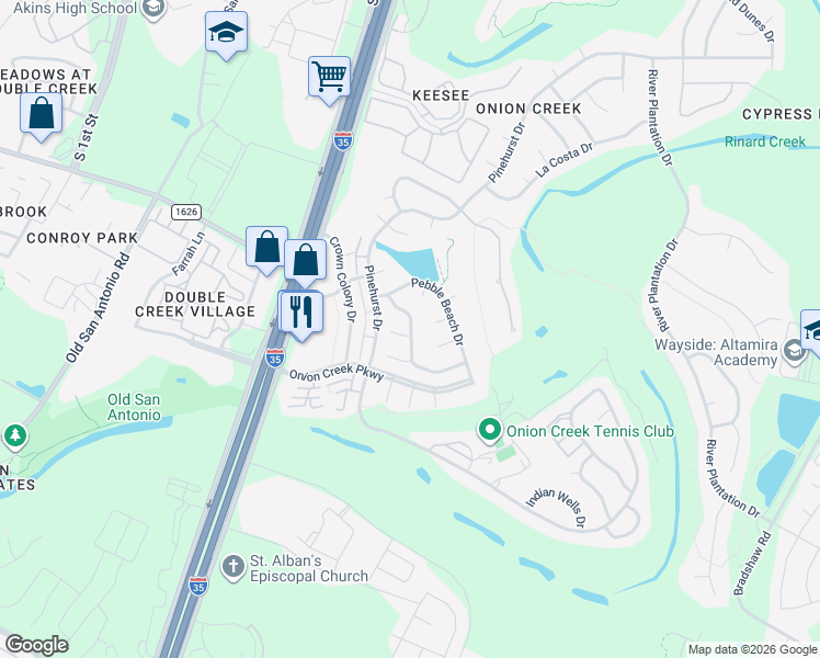 map of restaurants, bars, coffee shops, grocery stores, and more near 2398 Preston Trails Cove in Austin