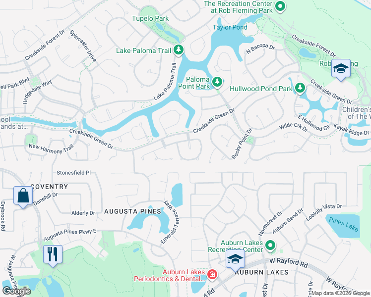 map of restaurants, bars, coffee shops, grocery stores, and more near 18 West Lasting Spring Circle in Spring