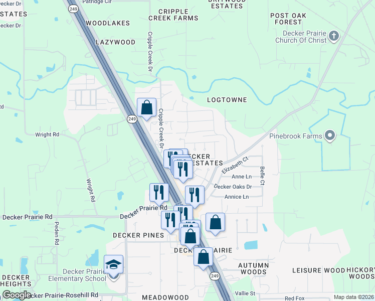 map of restaurants, bars, coffee shops, grocery stores, and more near 32510 Decker Oaks Drive in Pinehurst