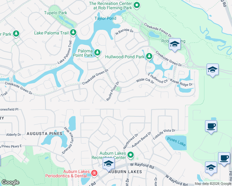 map of restaurants, bars, coffee shops, grocery stores, and more near 135 West Arbor Camp Circle in The Woodlands