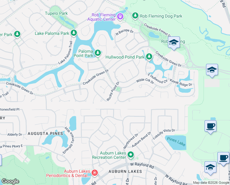 map of restaurants, bars, coffee shops, grocery stores, and more near 135 West Arbor Camp Circle in The Woodlands