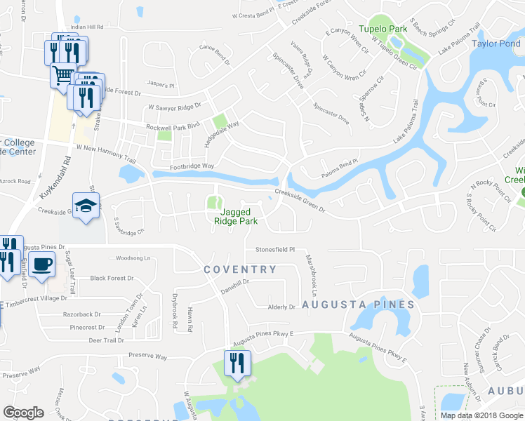 map of restaurants, bars, coffee shops, grocery stores, and more near 27 East Wolf Cabin Circle in Spring