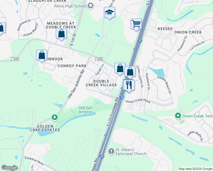 map of restaurants, bars, coffee shops, grocery stores, and more near 11301 Farrah Lane in Austin