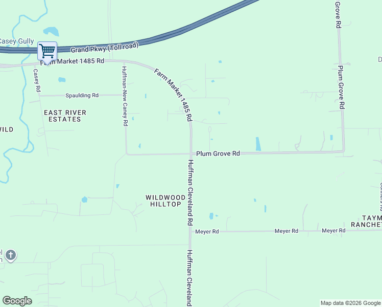 map of restaurants, bars, coffee shops, grocery stores, and more near 2525 Huffman-Cleveland Road in New Caney