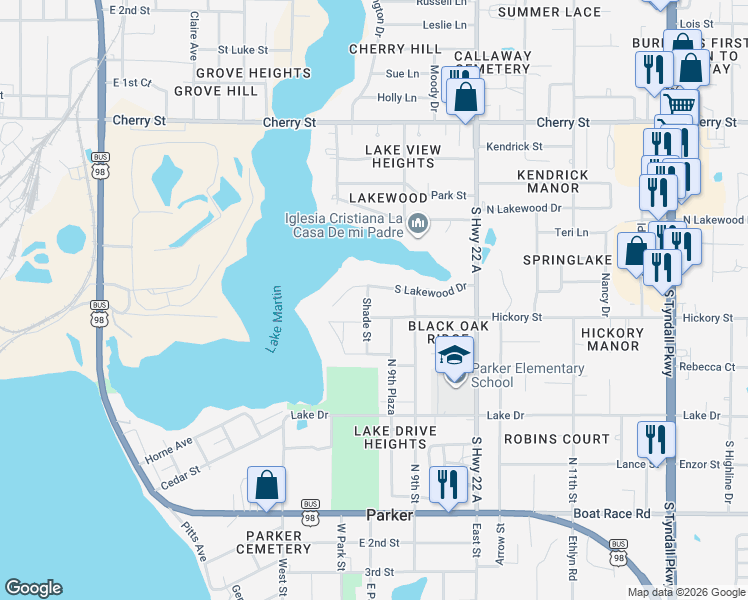 map of restaurants, bars, coffee shops, grocery stores, and more near 4819 South Lakewood Drive in Panama City