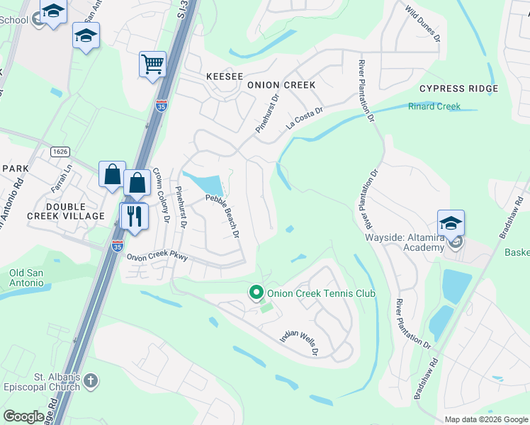 map of restaurants, bars, coffee shops, grocery stores, and more near 10904 Legends Lane in Austin