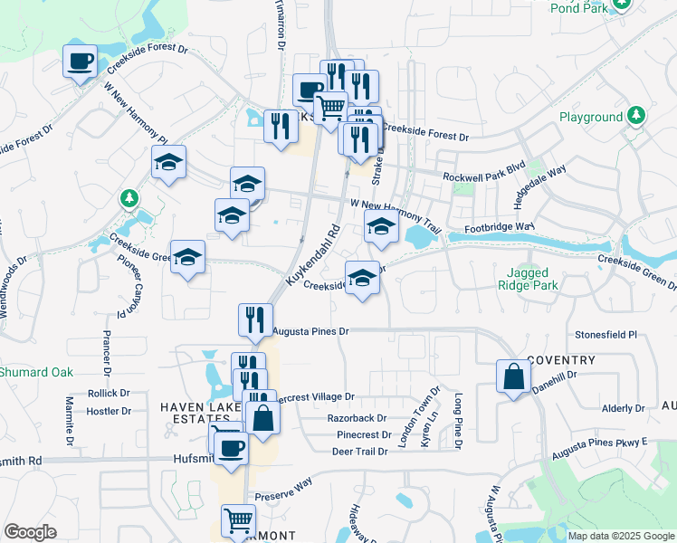 map of restaurants, bars, coffee shops, grocery stores, and more near 26211 Kuykendahl Road in Tomball