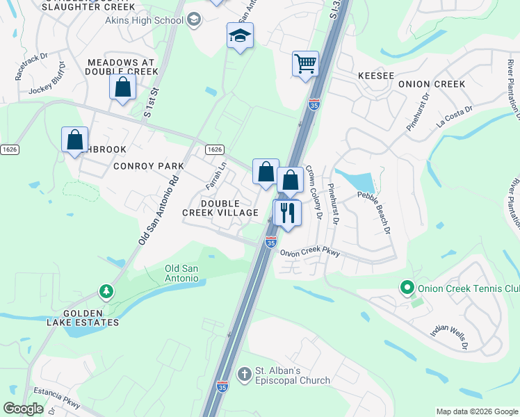 map of restaurants, bars, coffee shops, grocery stores, and more near 11210 South Interstate 35 Frontage Road in Austin