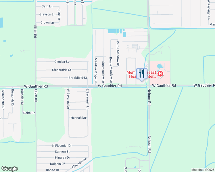 map of restaurants, bars, coffee shops, grocery stores, and more near 6820 Bonne Meadow Ln in Lake Charles