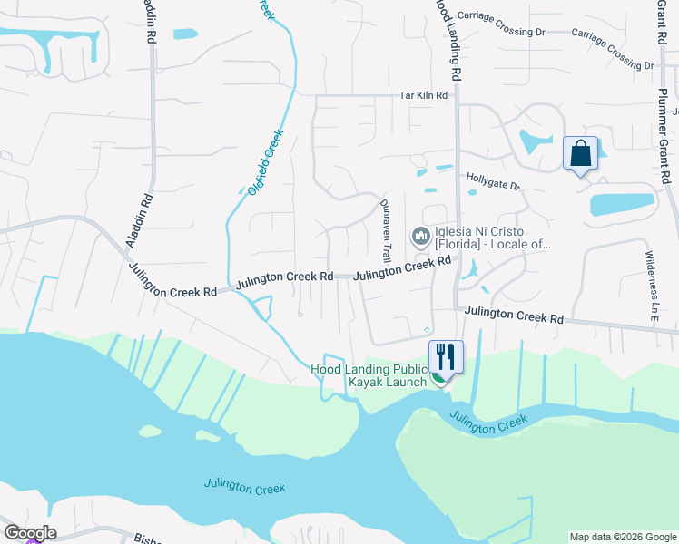 map of restaurants, bars, coffee shops, grocery stores, and more near 12687 Quarterhorse Trail in Jacksonville