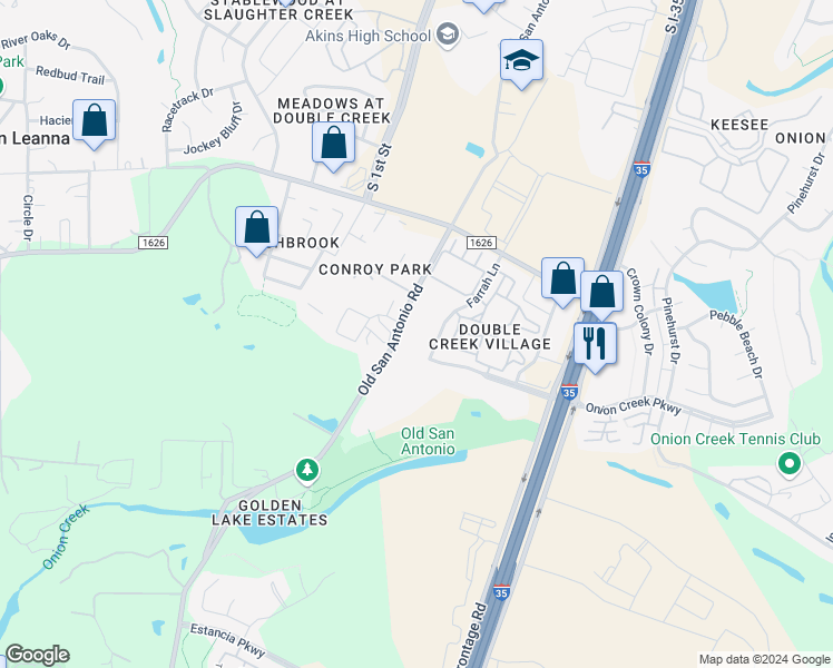 map of restaurants, bars, coffee shops, grocery stores, and more near 1700 Onion Creek Parkway in Austin