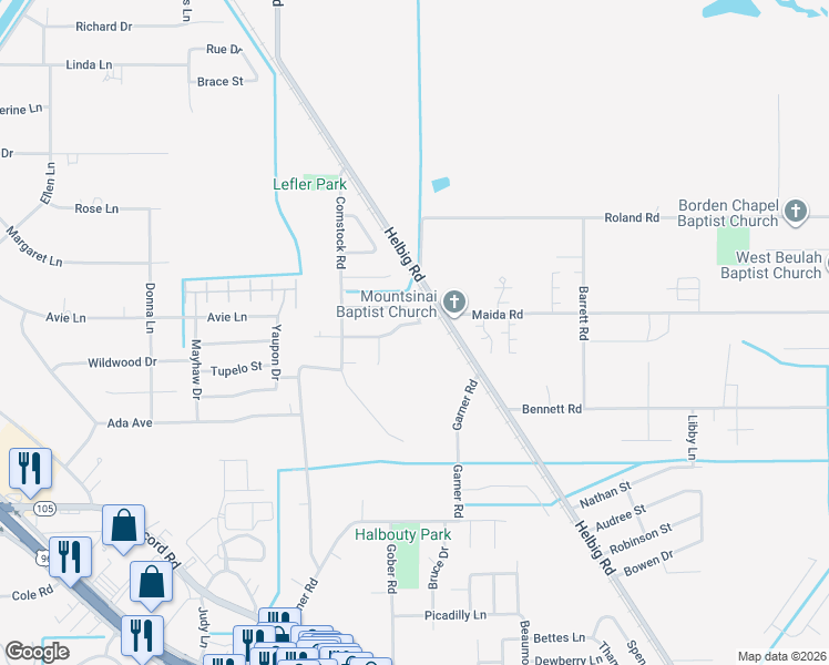 map of restaurants, bars, coffee shops, grocery stores, and more near 4515 Calumet Drive in Beaumont