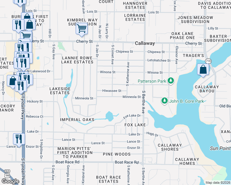 map of restaurants, bars, coffee shops, grocery stores, and more near 6512 Hiwassee Street in Panama City