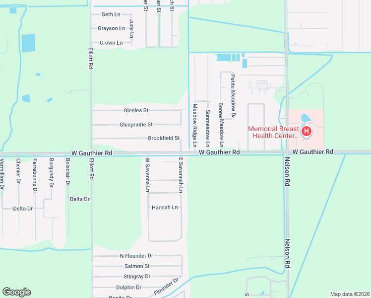 map of restaurants, bars, coffee shops, grocery stores, and more near 2384 West Gauthier Road in Lake Charles