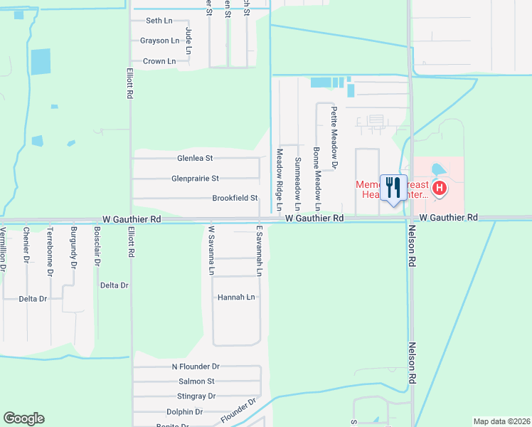 map of restaurants, bars, coffee shops, grocery stores, and more near 2384 W Gauthier Rd in Lake Charles