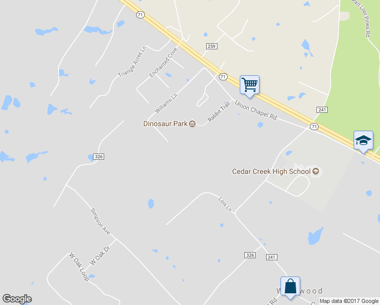 map of restaurants, bars, coffee shops, grocery stores, and more near 174 Rabbit Trail in Cedar Creek