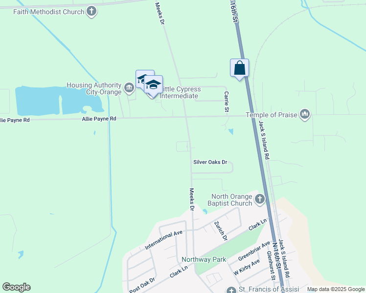 map of restaurants, bars, coffee shops, grocery stores, and more near 5301 Meeks Drive in Orange