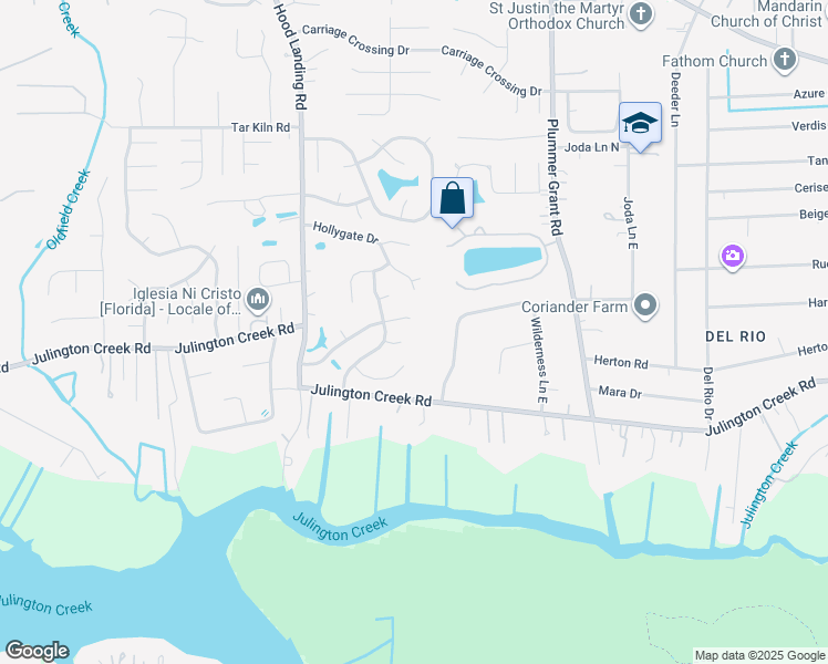 map of restaurants, bars, coffee shops, grocery stores, and more near 4423 Thicket Ridge Court in Jacksonville