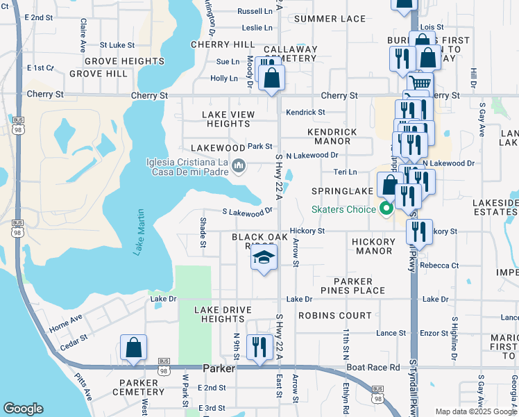 map of restaurants, bars, coffee shops, grocery stores, and more near 4919 South Lakewood Drive in Panama City