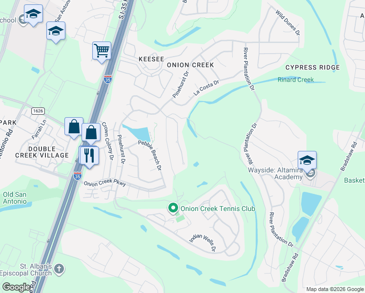 map of restaurants, bars, coffee shops, grocery stores, and more near 10901 Legends Lane in Austin