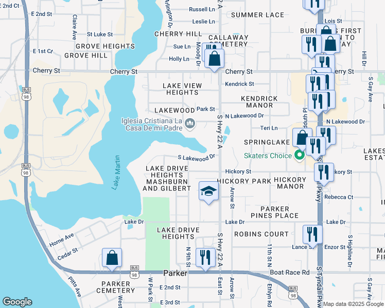 map of restaurants, bars, coffee shops, grocery stores, and more near 4843 South Lakewood Drive in Panama City