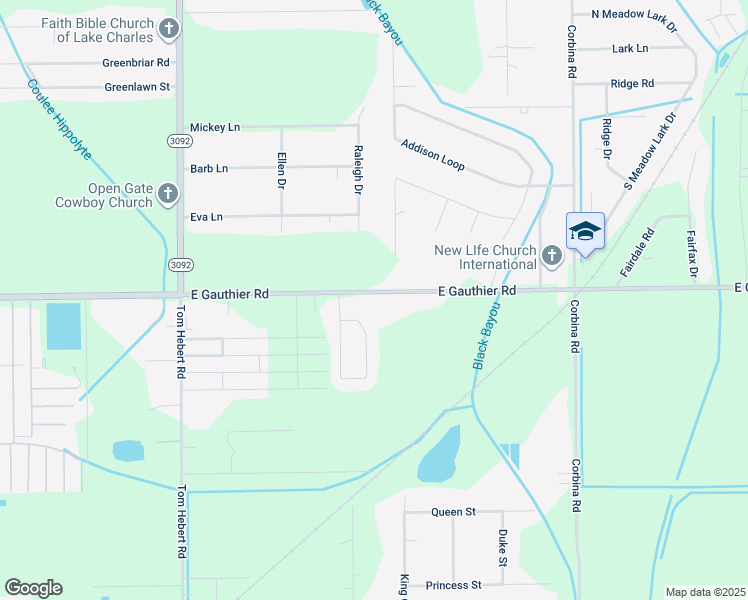 map of restaurants, bars, coffee shops, grocery stores, and more near 2797 East Gauthier Road in Lake Charles