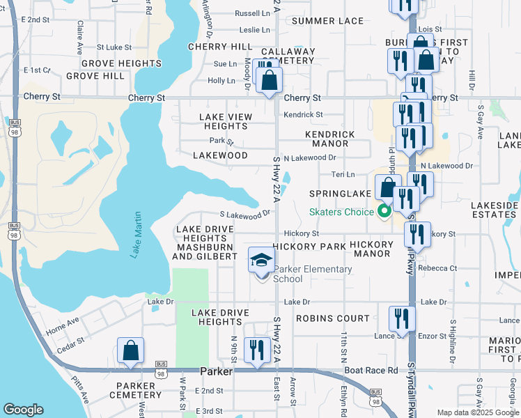 map of restaurants, bars, coffee shops, grocery stores, and more near 4925 South Lakewood Drive in Panama City
