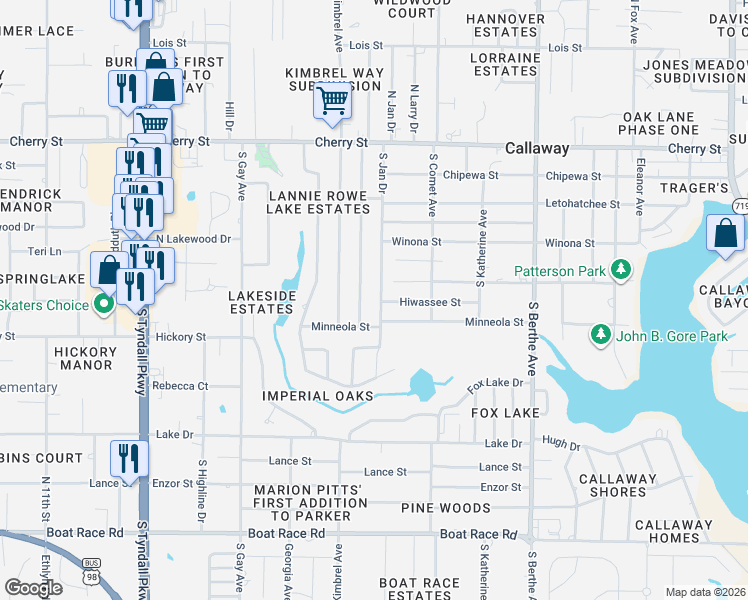 map of restaurants, bars, coffee shops, grocery stores, and more near 238 South Jan Drive in Panama City