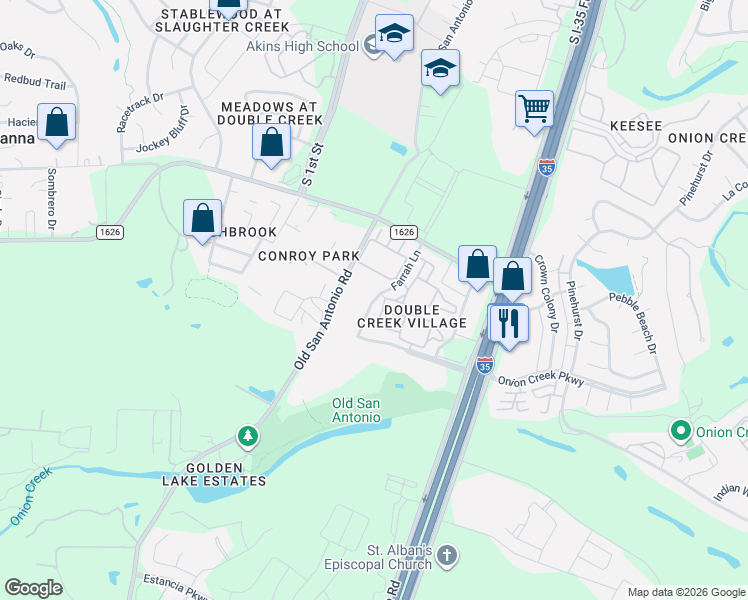 map of restaurants, bars, coffee shops, grocery stores, and more near 11509 Farrah Lane in Austin