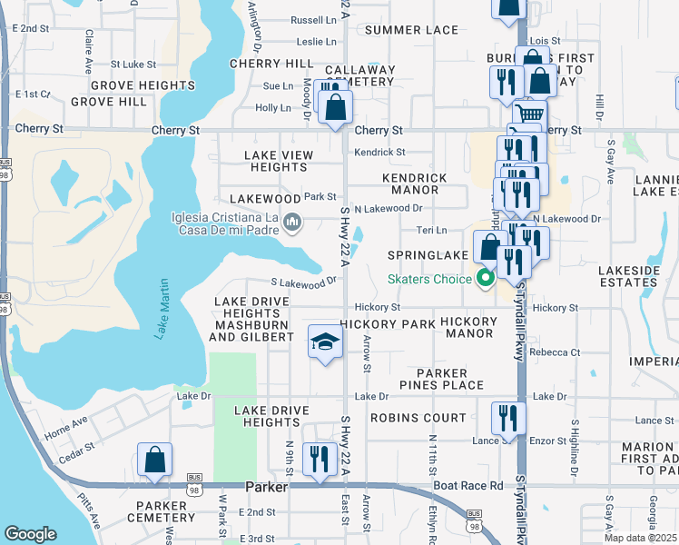 map of restaurants, bars, coffee shops, grocery stores, and more near 4925 South Lakewood Drive in Panama City