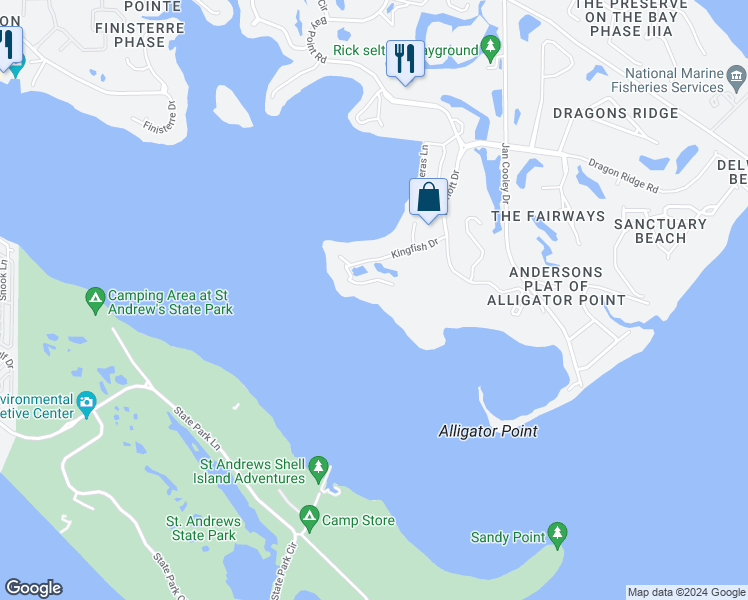 map of restaurants, bars, coffee shops, grocery stores, and more near 4600 Kingfish Lane in Panama City