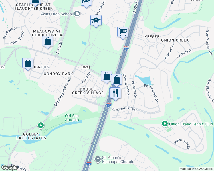 map of restaurants, bars, coffee shops, grocery stores, and more near 11206 South Interstate 35 Frontage Road in Austin