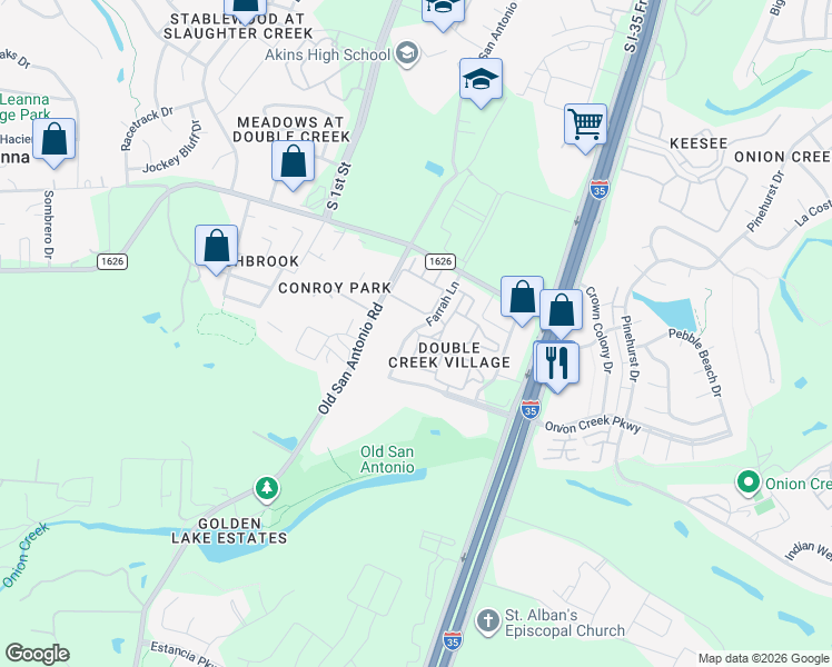 map of restaurants, bars, coffee shops, grocery stores, and more near 11309 Farrah Lane in Austin