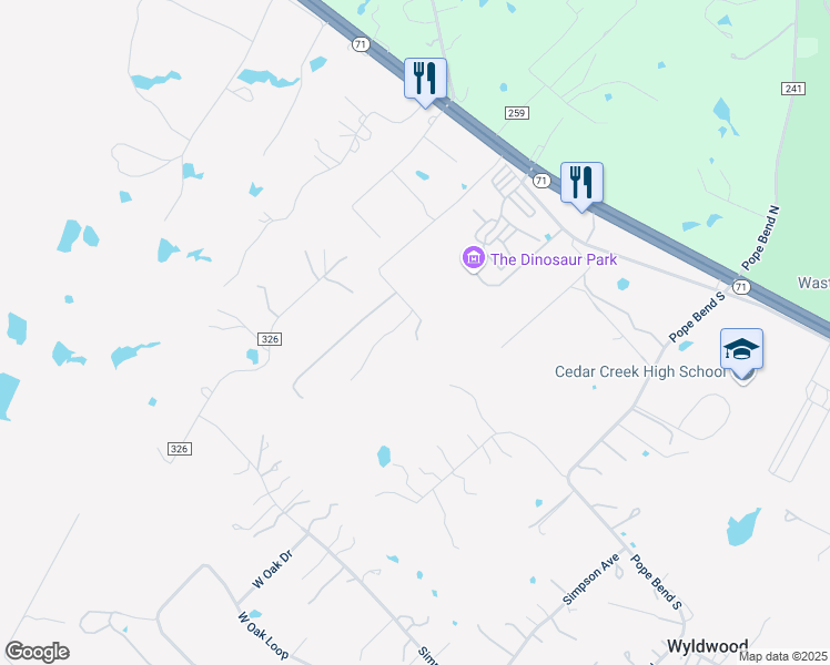 map of restaurants, bars, coffee shops, grocery stores, and more near 174 Rabbit Trail in Cedar Creek