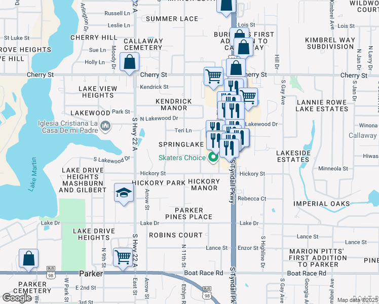 map of restaurants, bars, coffee shops, grocery stores, and more near 5312 Robert Holmes Drive in Panama City
