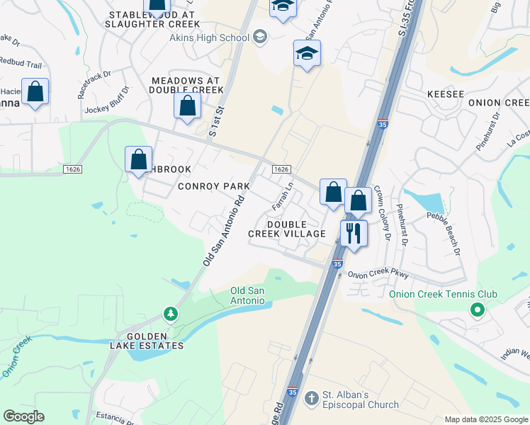 map of restaurants, bars, coffee shops, grocery stores, and more near 11311 Farrah Lane in Austin