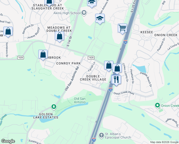 map of restaurants, bars, coffee shops, grocery stores, and more near 11301 Farrah Lane in Austin