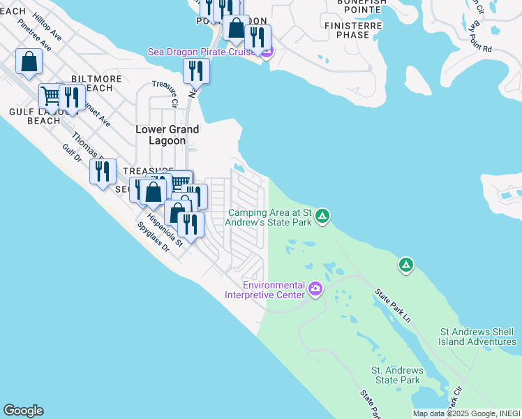 map of restaurants, bars, coffee shops, grocery stores, and more near Marlin Drive in Panama City
