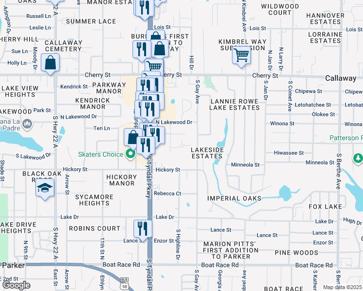 map of restaurants, bars, coffee shops, grocery stores, and more near 401 South Burkett Drive in Panama City