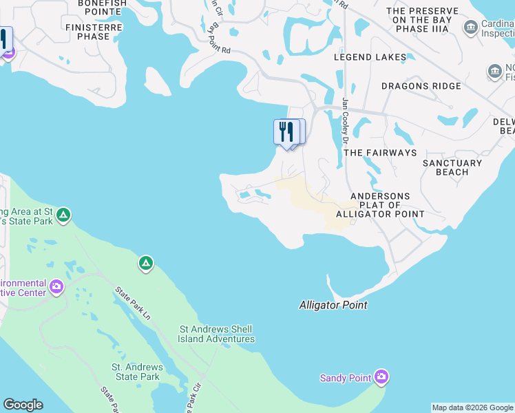 map of restaurants, bars, coffee shops, grocery stores, and more near 4600 Kingfish Lane in Panama City